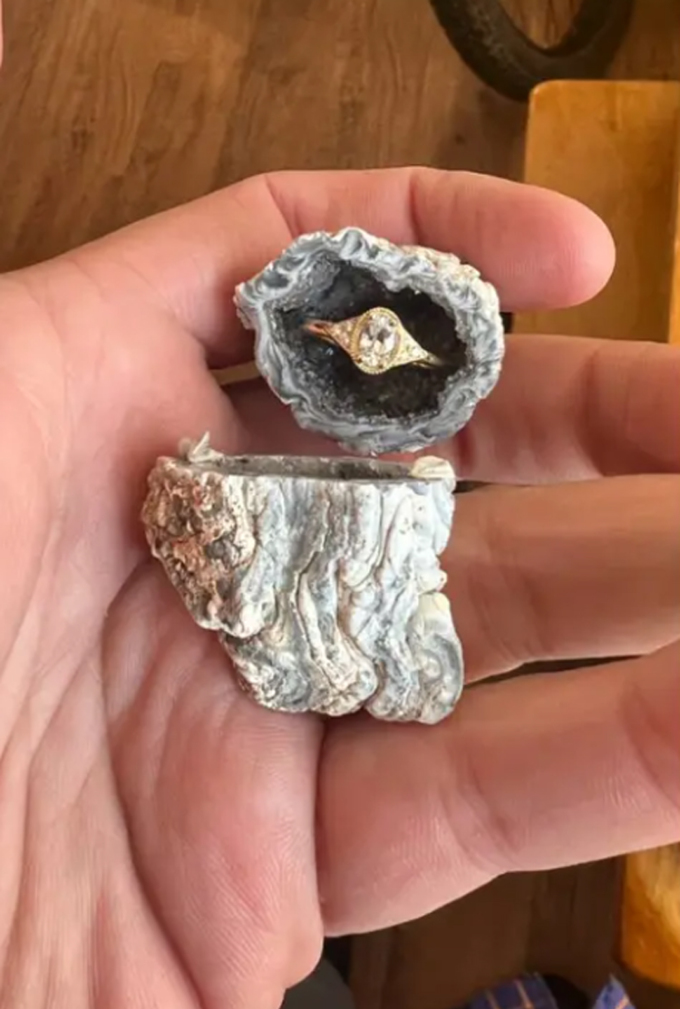 Vỏ đựng nhẫn đính hôn có hình viên sỏi. Ảnh: Insider