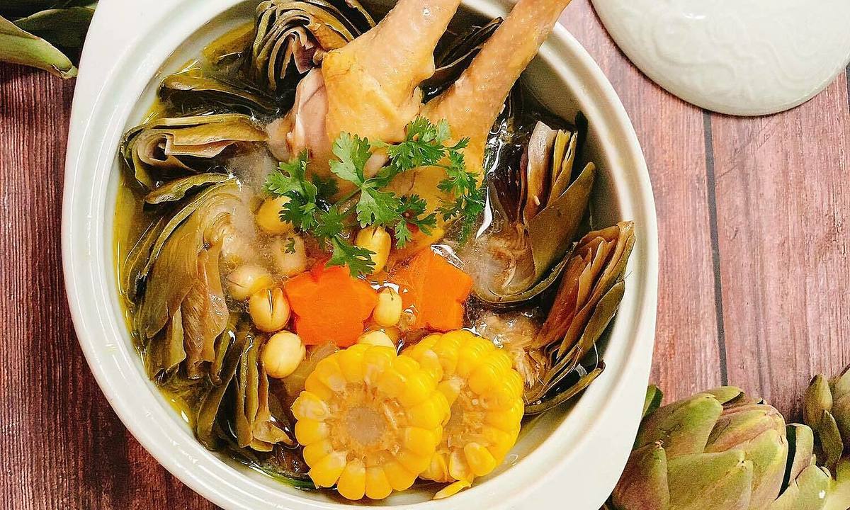 Công thức nấu canh gà hầm hoa atiso thanh lọc
