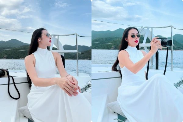 Diệp Bảo Ngọc hóa nàng tiên xinh đẹp trên du thuyền