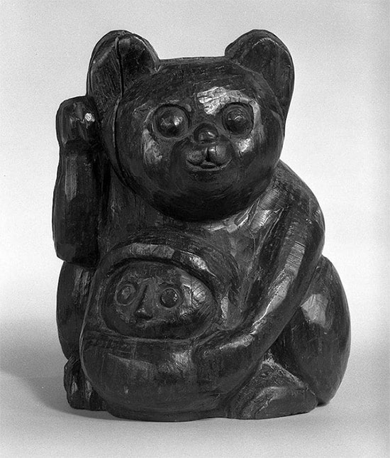 Khuôn gỗ làm hình maneki-neko từ thời Edo, thế kỷ 18.