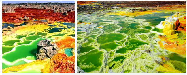Khung cảnh ở Dallol huyền ảo và rực rỡ sắc màu nhưng thực chất nó là “chốn tử thần”.